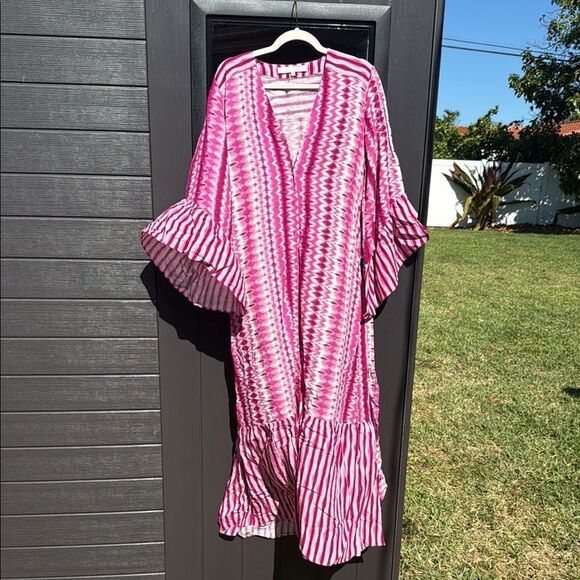 Pink and White Striped Kaftan Dress - Valerie Khalfon Size 42 - NEW - Picture 1 of 6